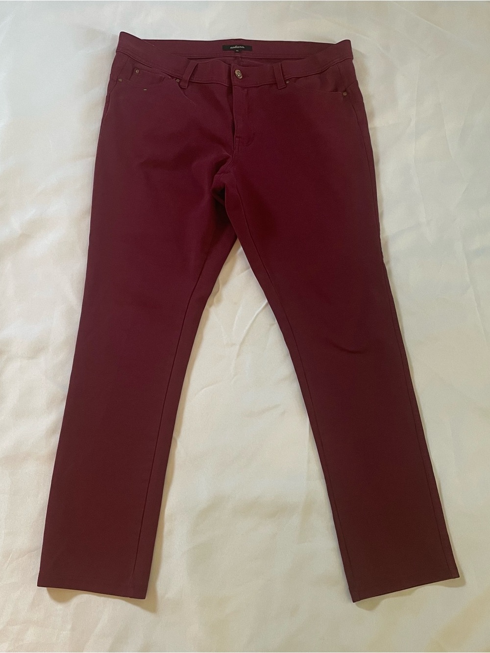 Ambiance Women’s Straight-Leg Pants with Stretch in Burgundy, Size 1XL (16W-18W)